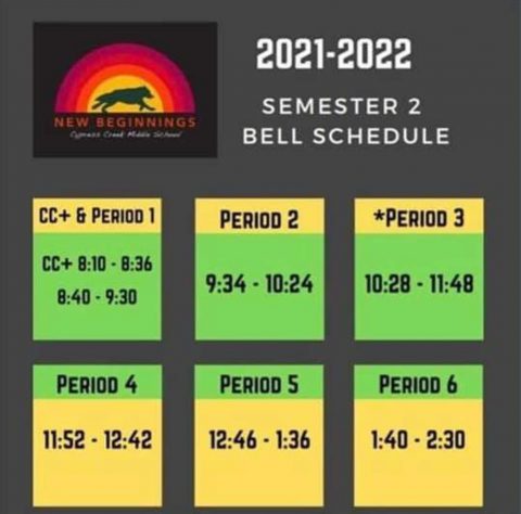 2022 Bell Schedule | Cypress Creek Middle School