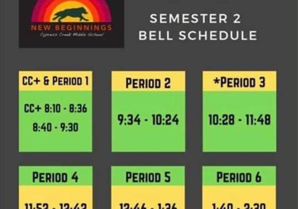 2022 Bell Schedule Cypress Creek Middle School 2022 Bell Schedule Cypress Creek Middle School